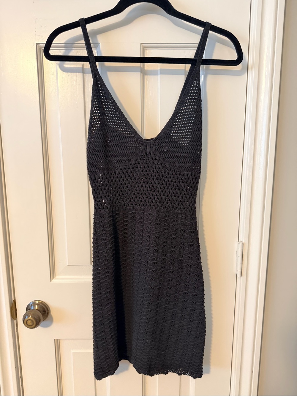 Aritzia Black Crochet V-Neck Mini Dress